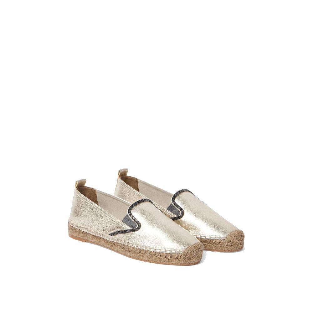 Brunello Cucinelli Gold Leather Espadrilles Curated Luxury Accessories by Orvyn