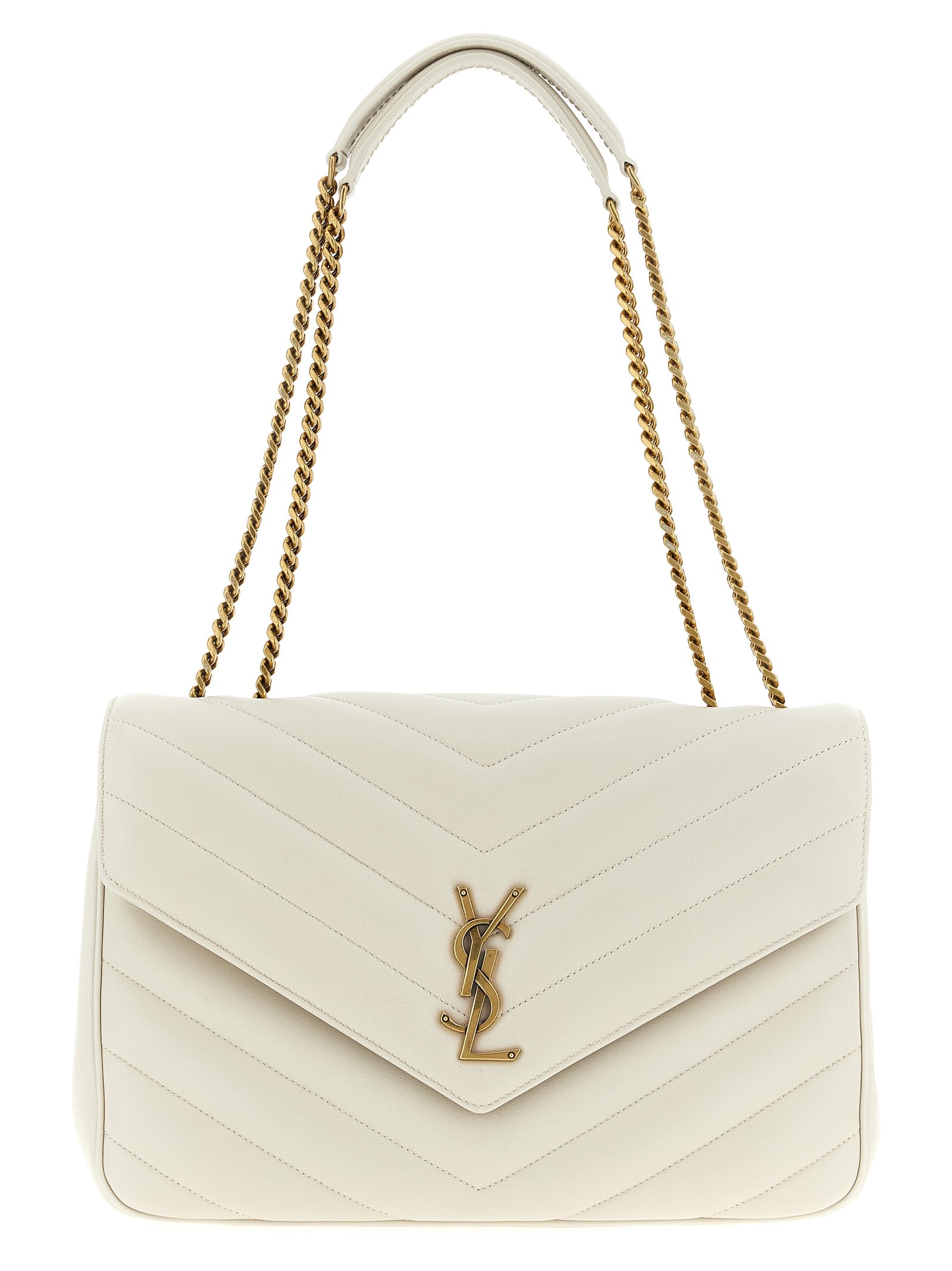 Saint Laurent Beige 'Loulou' Large Shoulder Bag Curated Luxury Accessories by Orvyn