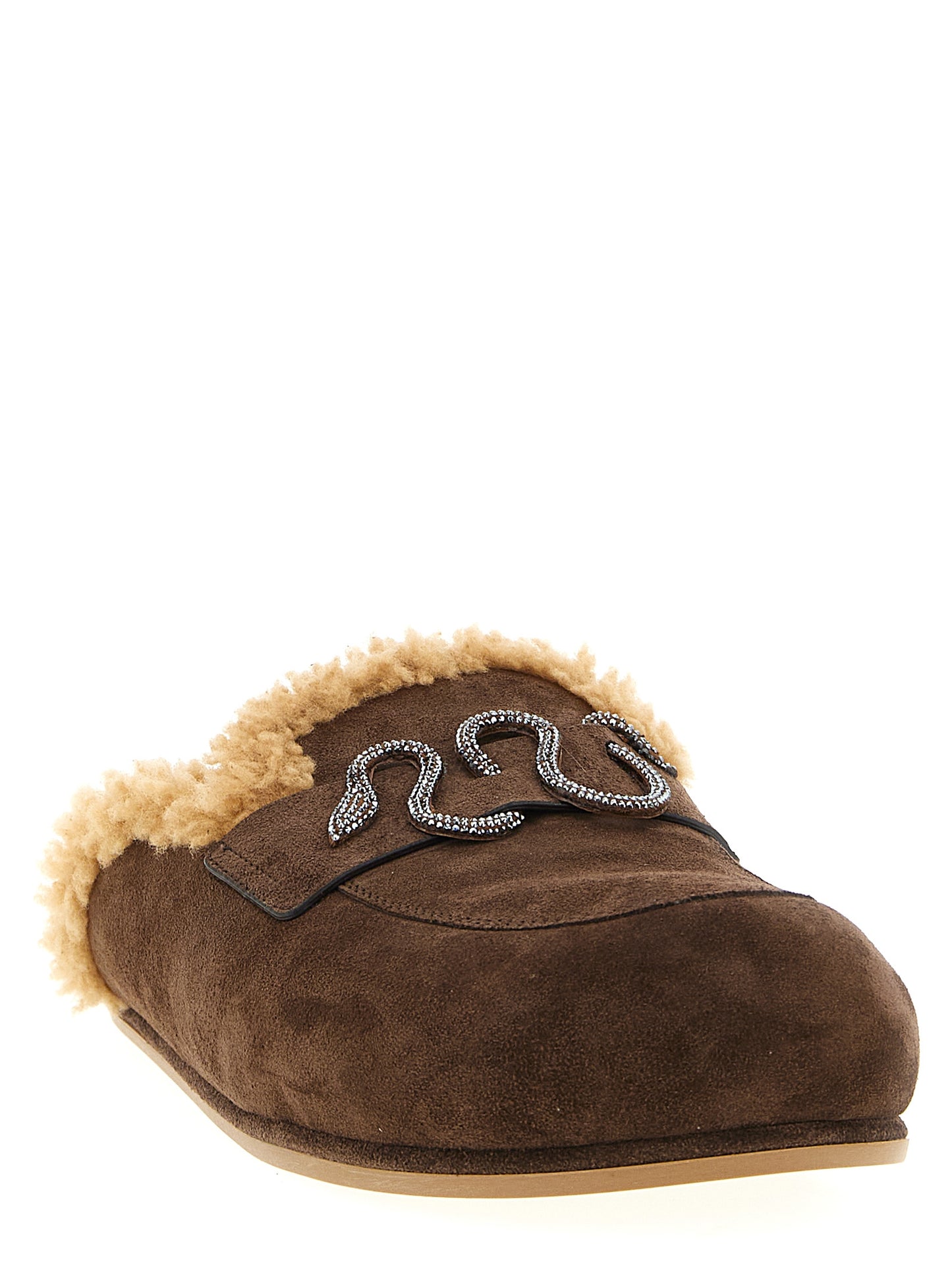 RENE CAOVILLA Brown Calfskin Slides Curated Luxury Accessories by Orvyn