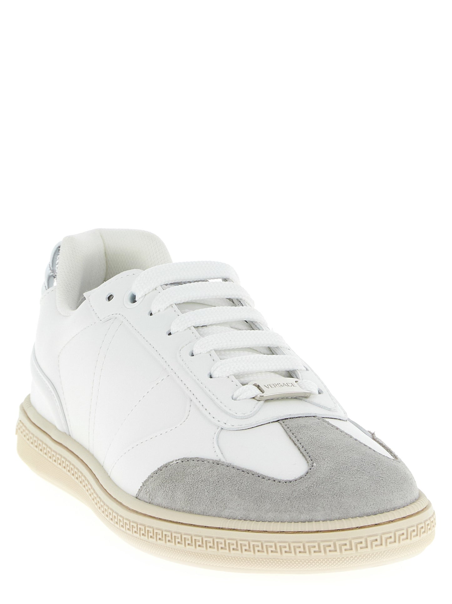 Versace White Calfskin Low Top Sneakers Curated Luxury Accessories by Orvyn