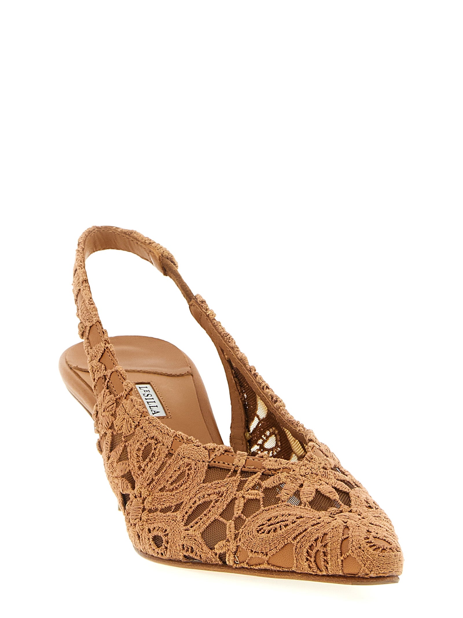LE SILLA Brown Cotton Mid Heel Pumps Curated Luxury Accessories by Orvyn