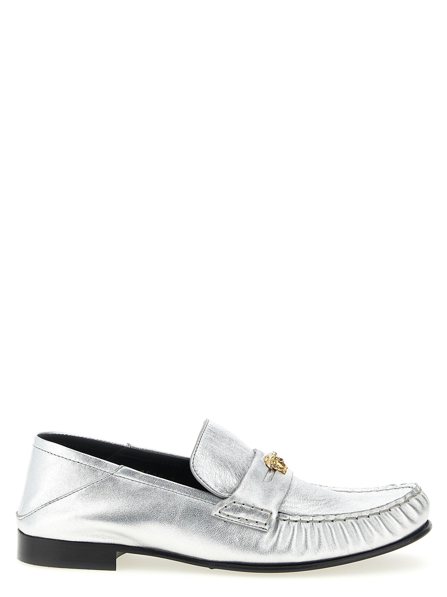 Versace Silver Lamb Leather Slip-On Loafers Curated Luxury Accessories by Orvyn