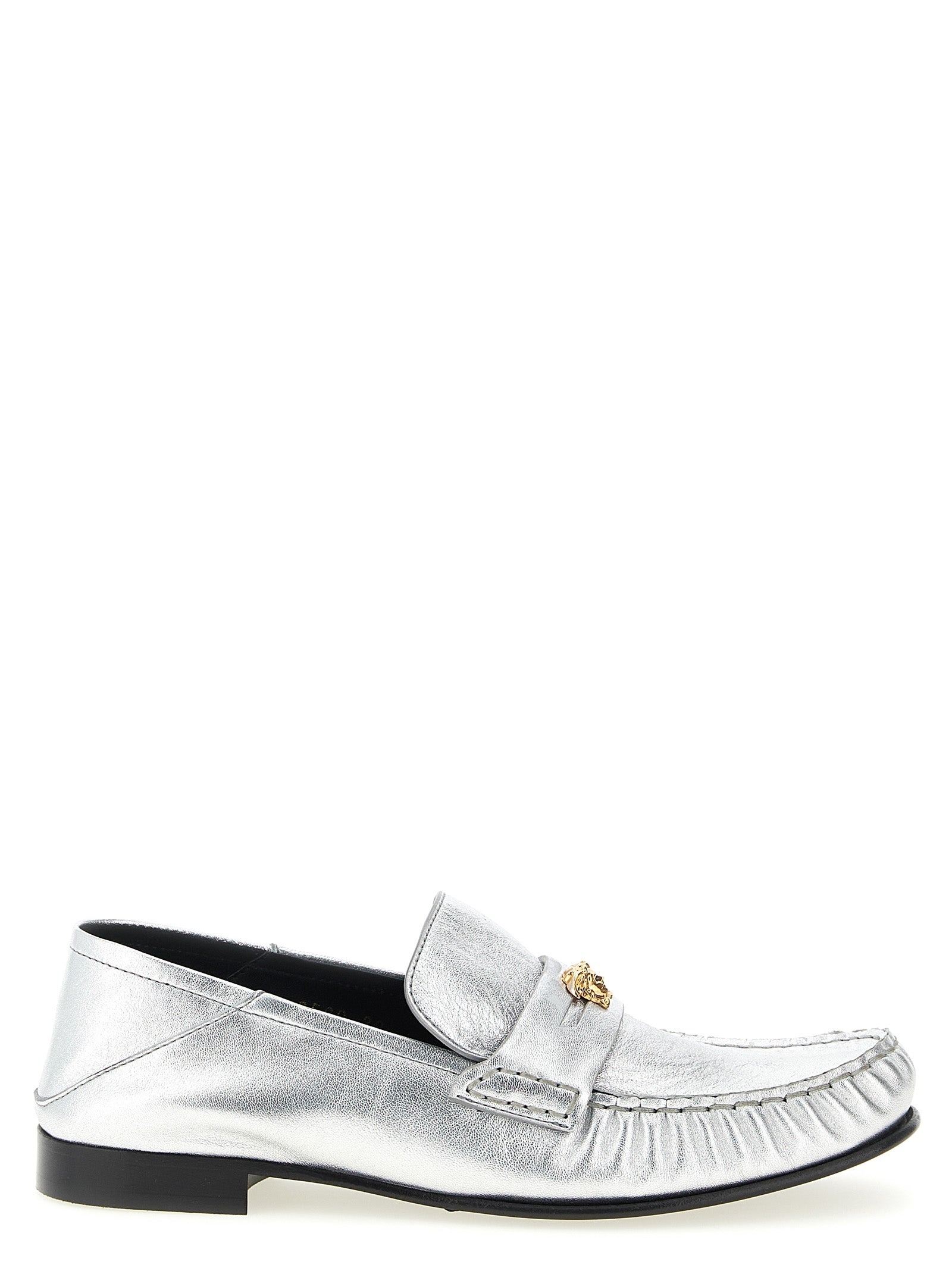 Versace Silver Lamb Leather Slip-On Loafers Curated Luxury Accessories by Orvyn