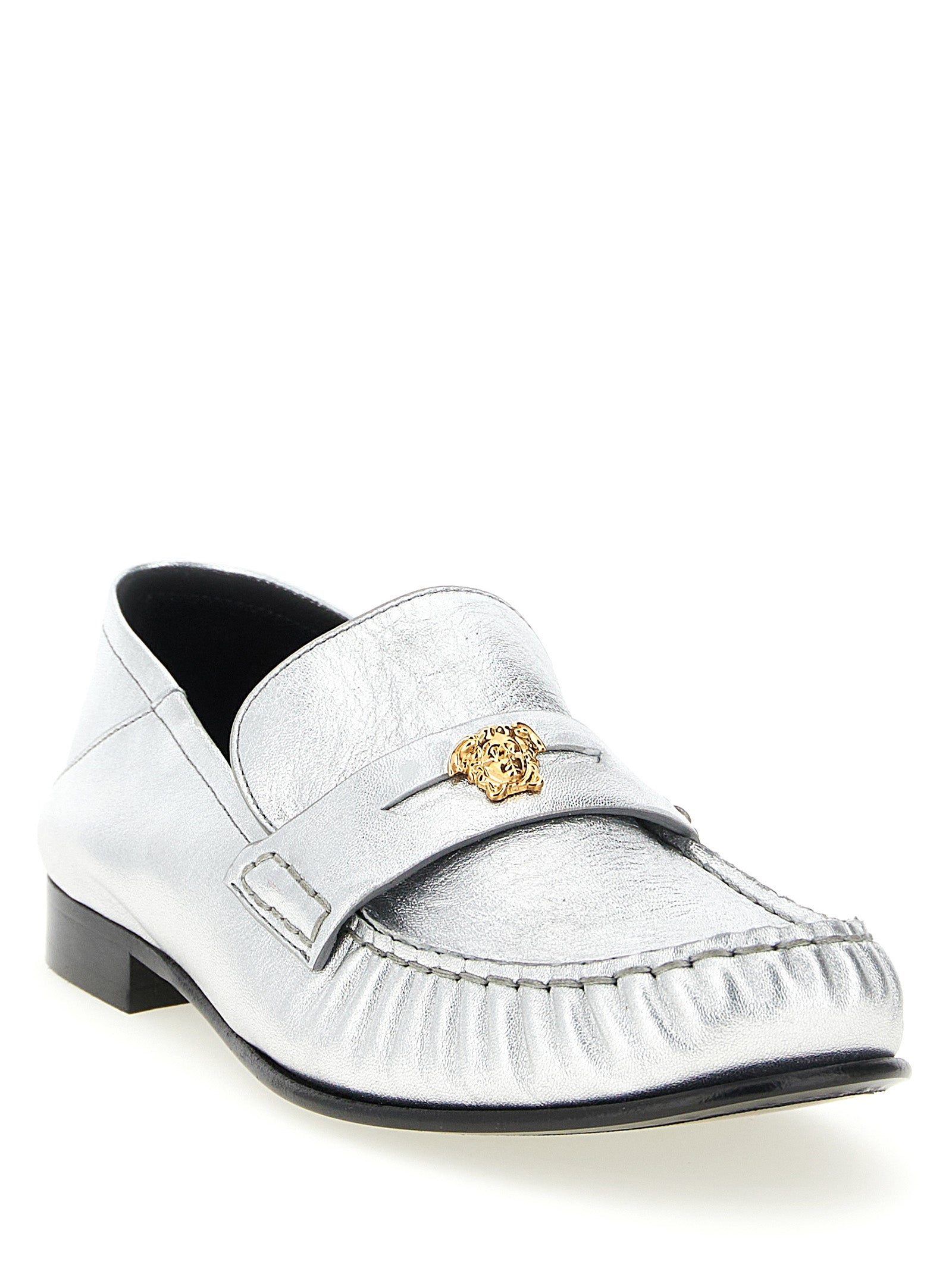 Versace Silver Lamb Leather Slip-On Loafers Curated Luxury Accessories by Orvyn