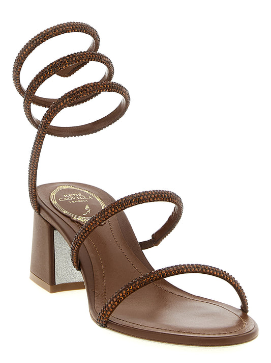 Rene Caovilla Brown 'Cleo' Sandals Curated Luxury Accessories by Orvyn