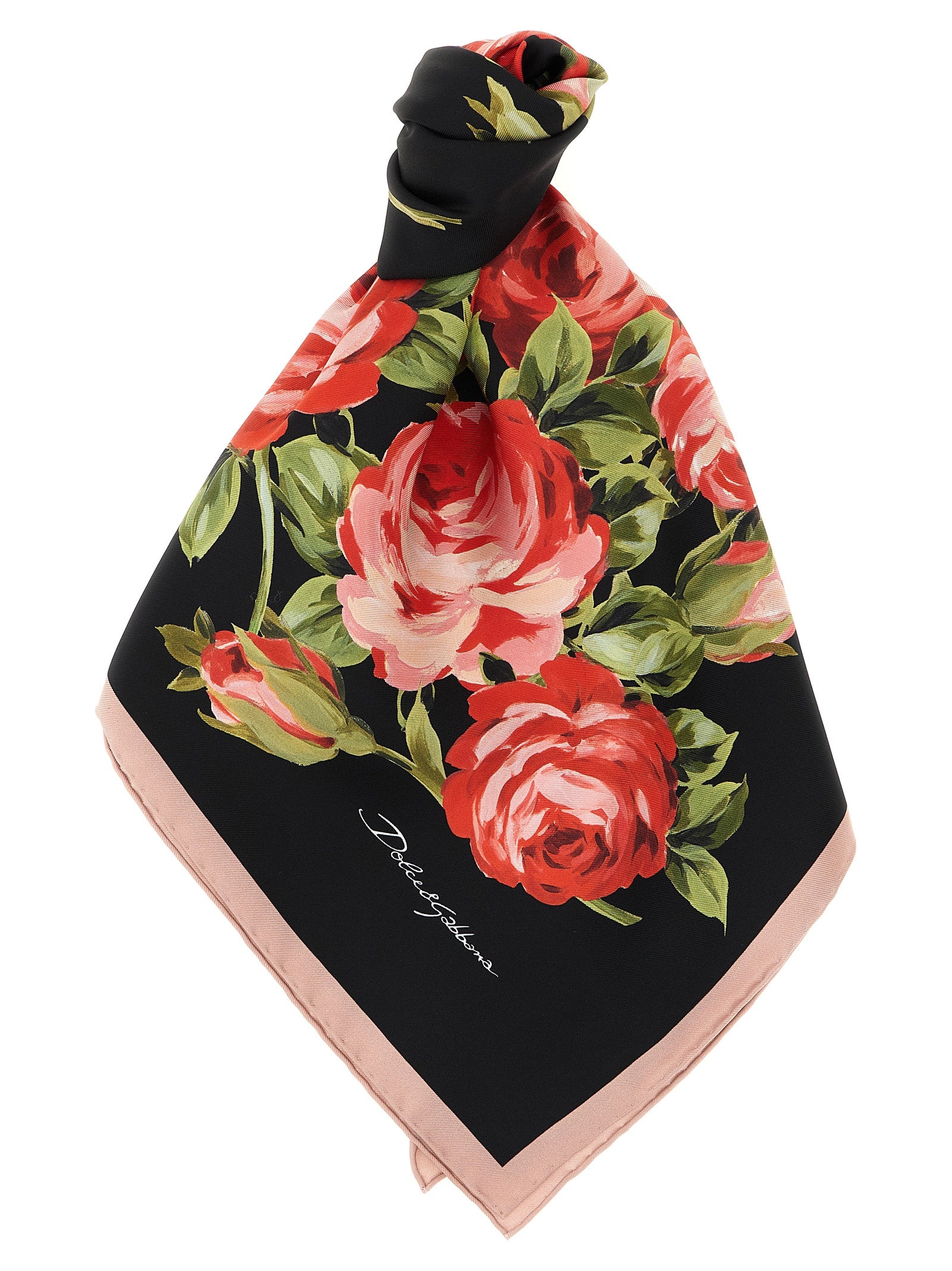 Dolce & Gabbana Black 'Bouquet Rose' Foulard Curated Luxury Accessories by Orvyn