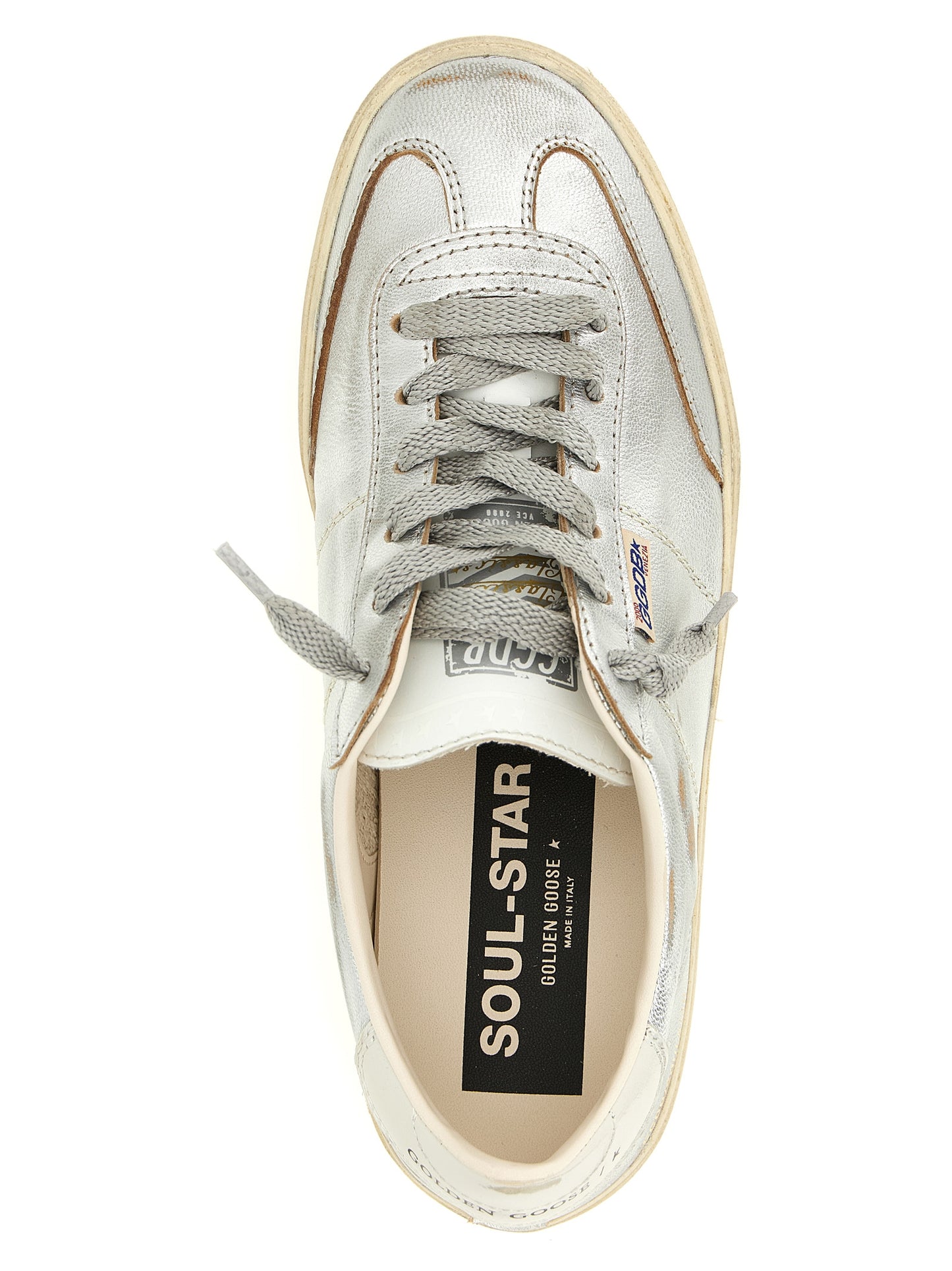 Golden Goose Silver Cowhide Low Top Sneakers Curated Luxury Accessories by Orvyn