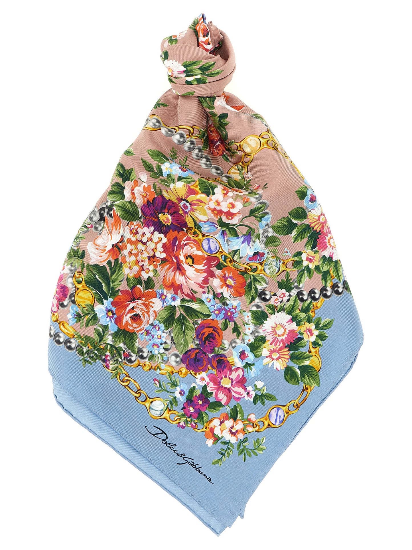 Dolce & Gabbana Blue 'Mazzolini Di Fiori' Scarf Curated Luxury Accessories by Orvyn
