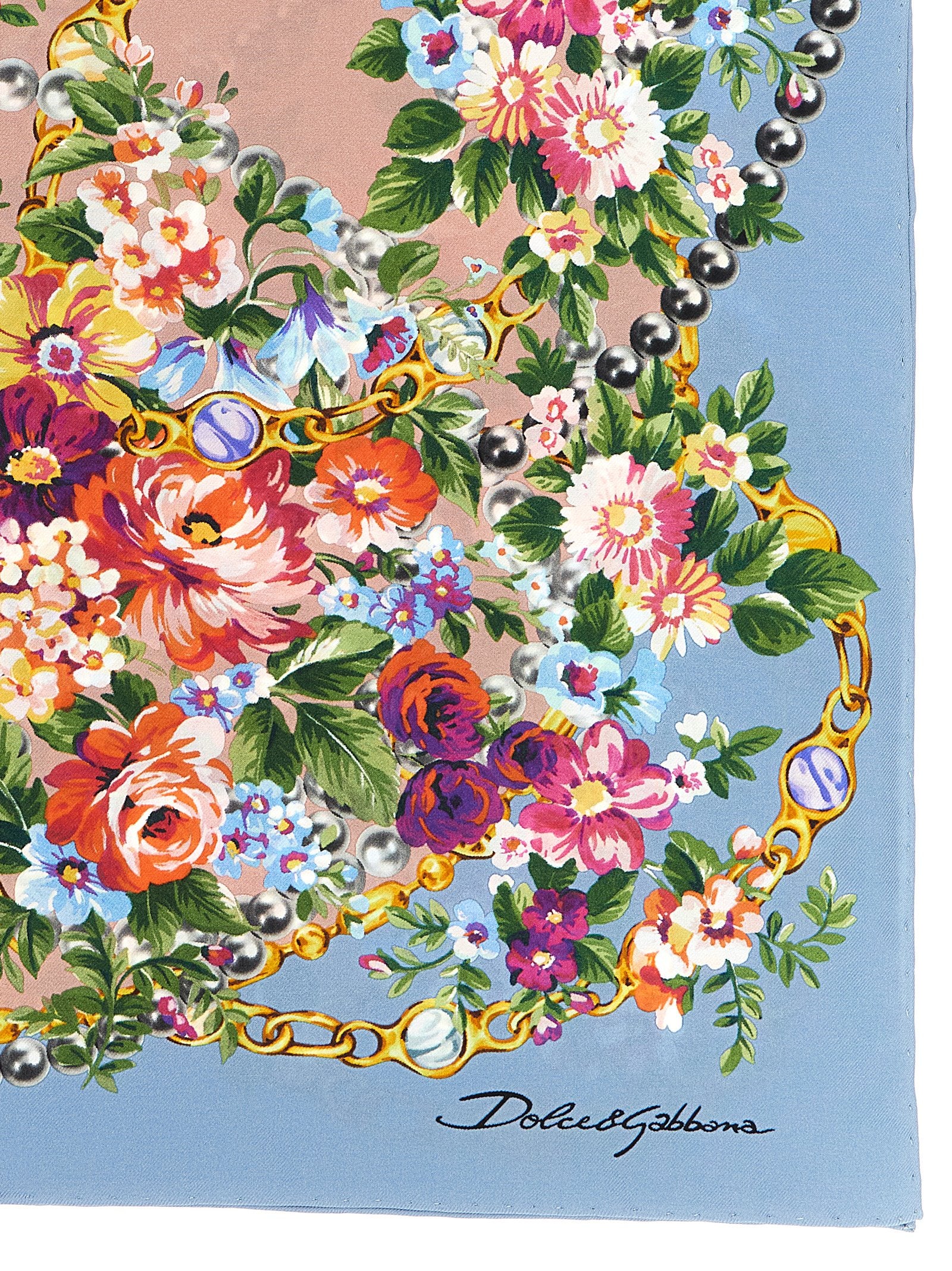 Dolce & Gabbana Blue 'Mazzolini Di Fiori' Scarf Curated Luxury Accessories by Orvyn