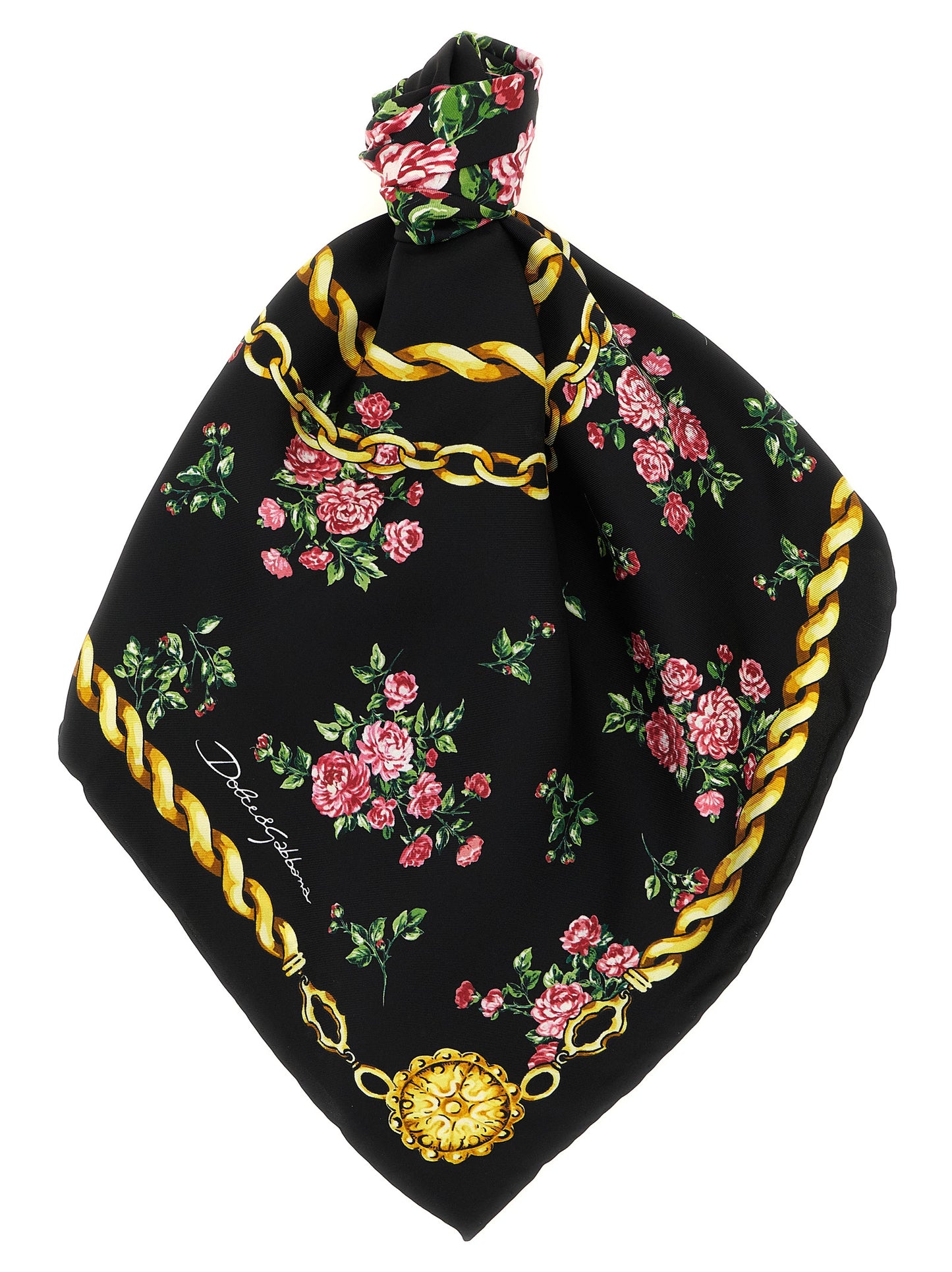 Dolce & Gabbana Black 'Mazzolini Di Rose' Scarf Curated Luxury Accessories by Orvyn