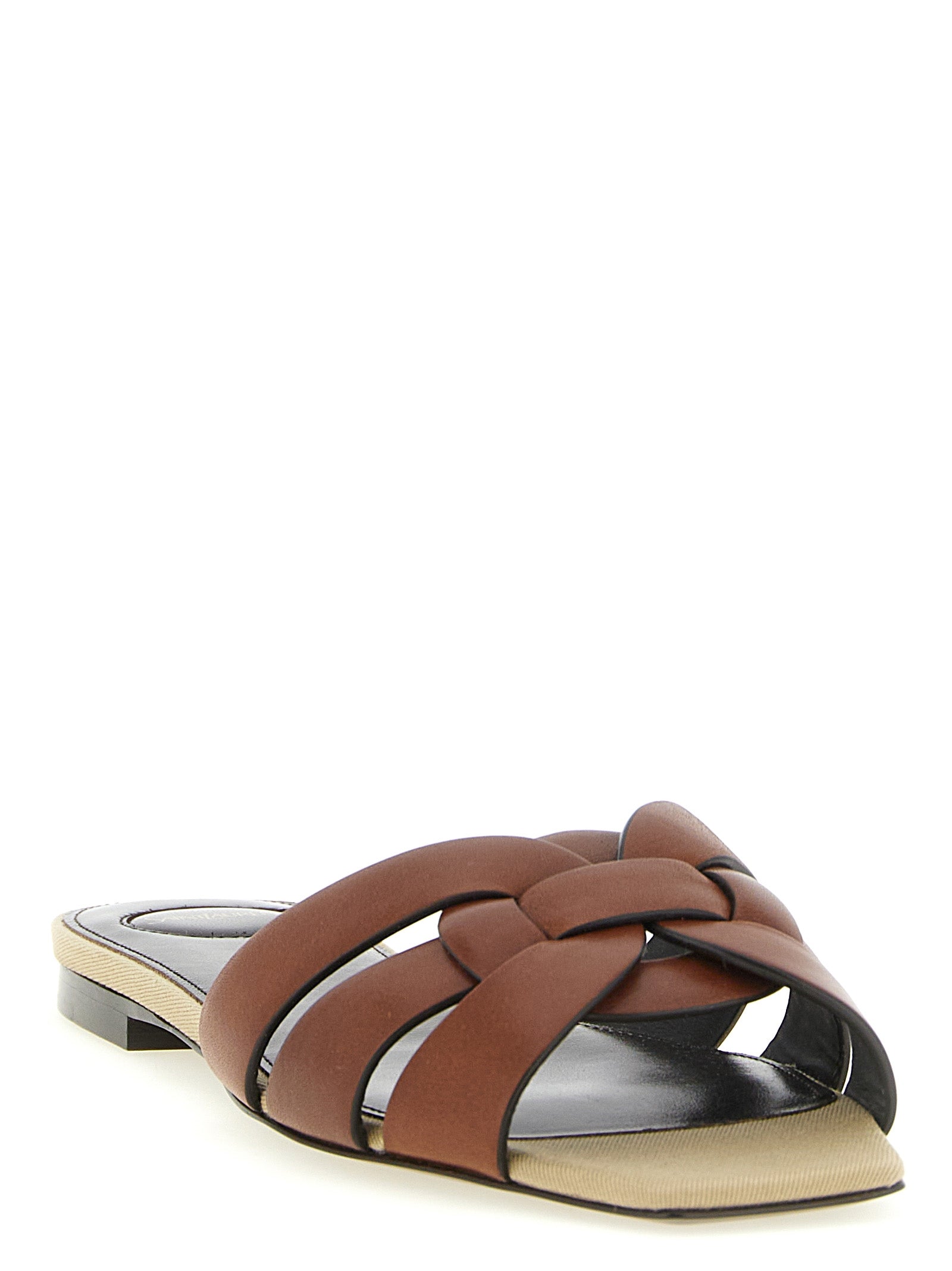 Saint Laurent Brown 'Tribute' Slides Curated Luxury Accessories by Orvyn