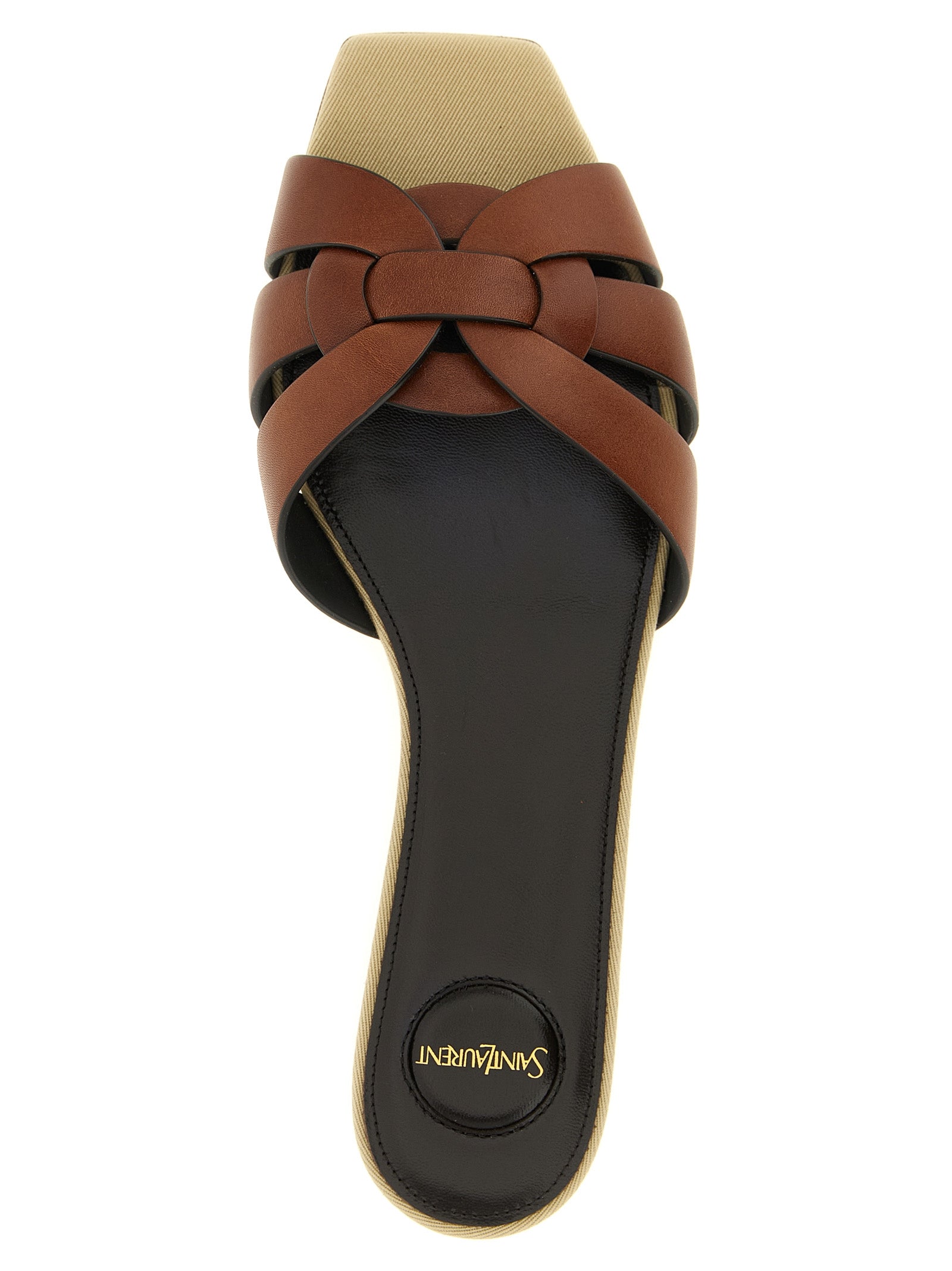Saint Laurent Brown 'Tribute' Slides Curated Luxury Accessories by Orvyn