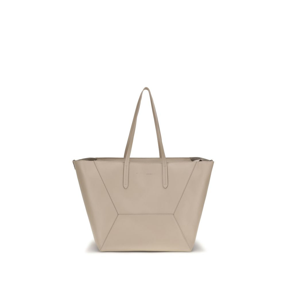 Brunello Cucinelli Beige Leather Tote Bag Shoulder