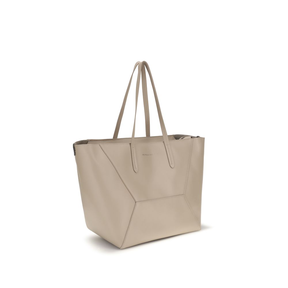 Brunello Cucinelli Beige Leather Tote Bag Shoulder