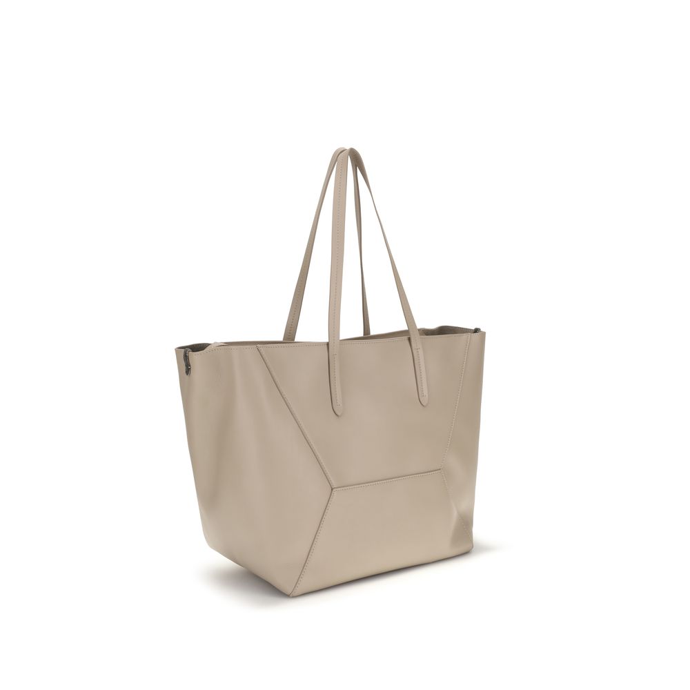 Brunello Cucinelli Beige Leather Tote Bag Shoulder