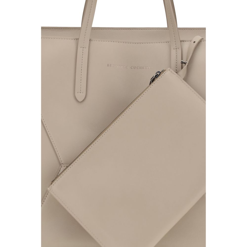 Brunello Cucinelli Beige Leather Tote Bag Shoulder
