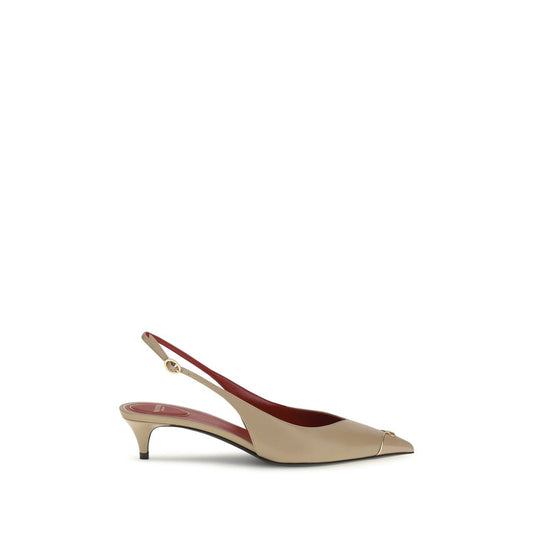 Valentino Garavani Beige VLogo Signature Kitten-Heel Slingback Pumps