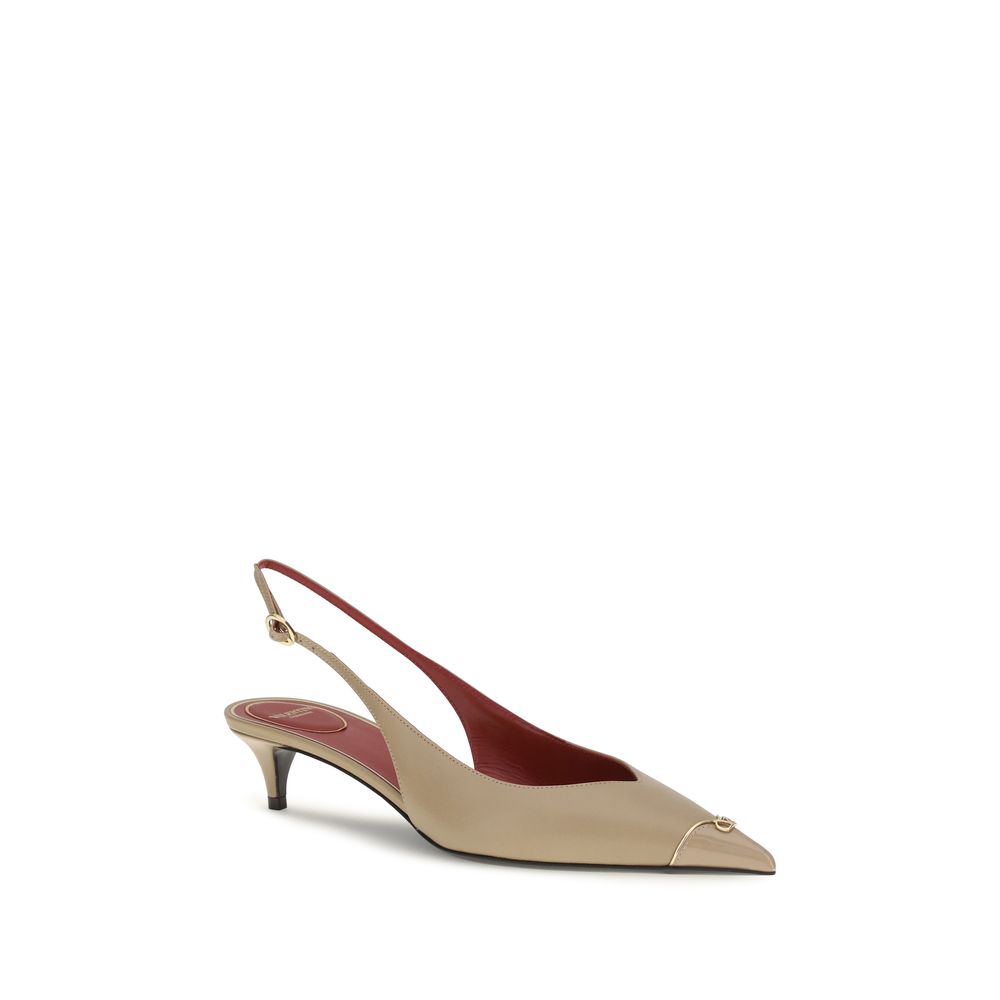 Valentino Garavani Beige VLogo Signature Kitten-Heel Slingback Pumps