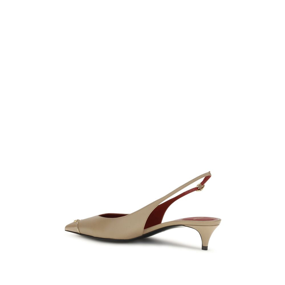 Valentino Garavani Beige VLogo Signature Kitten-Heel Slingback Pumps