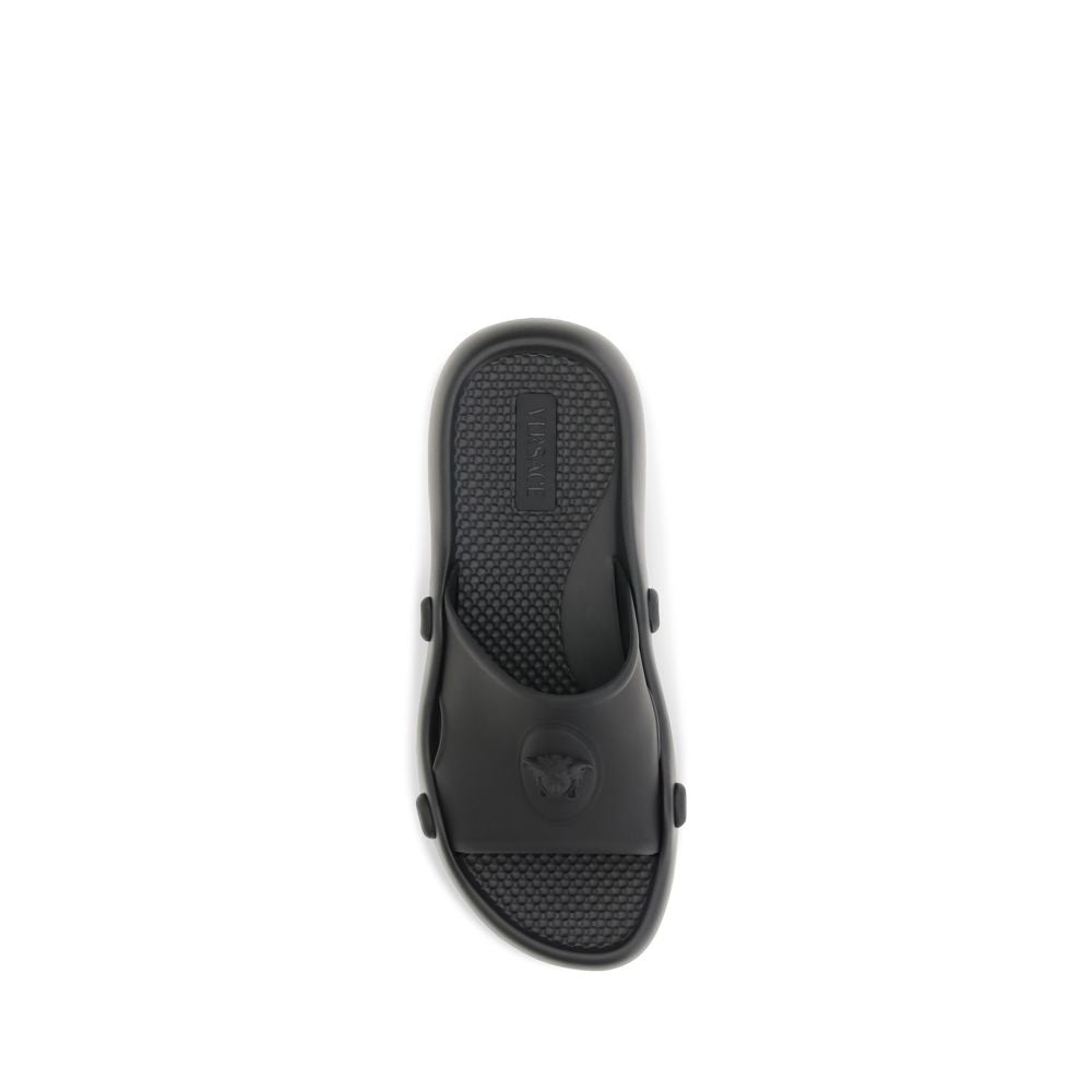Versace Black Nettuno Rubber Slides Sandals schwarz
