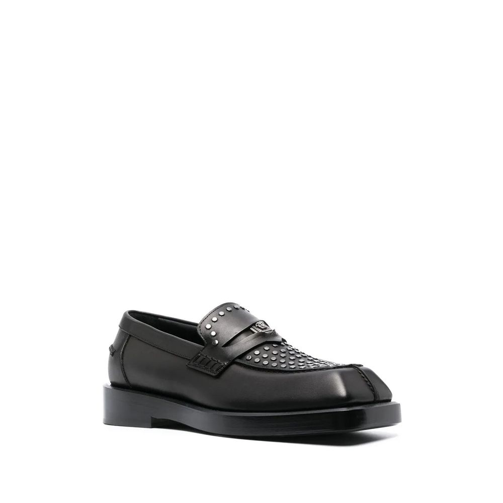 Versace Black Leather Slip-On Loafers schwarz