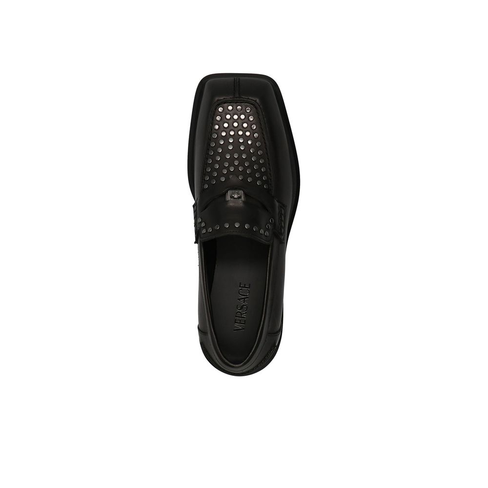 Versace Black Leather Slip-On Loafers schwarz