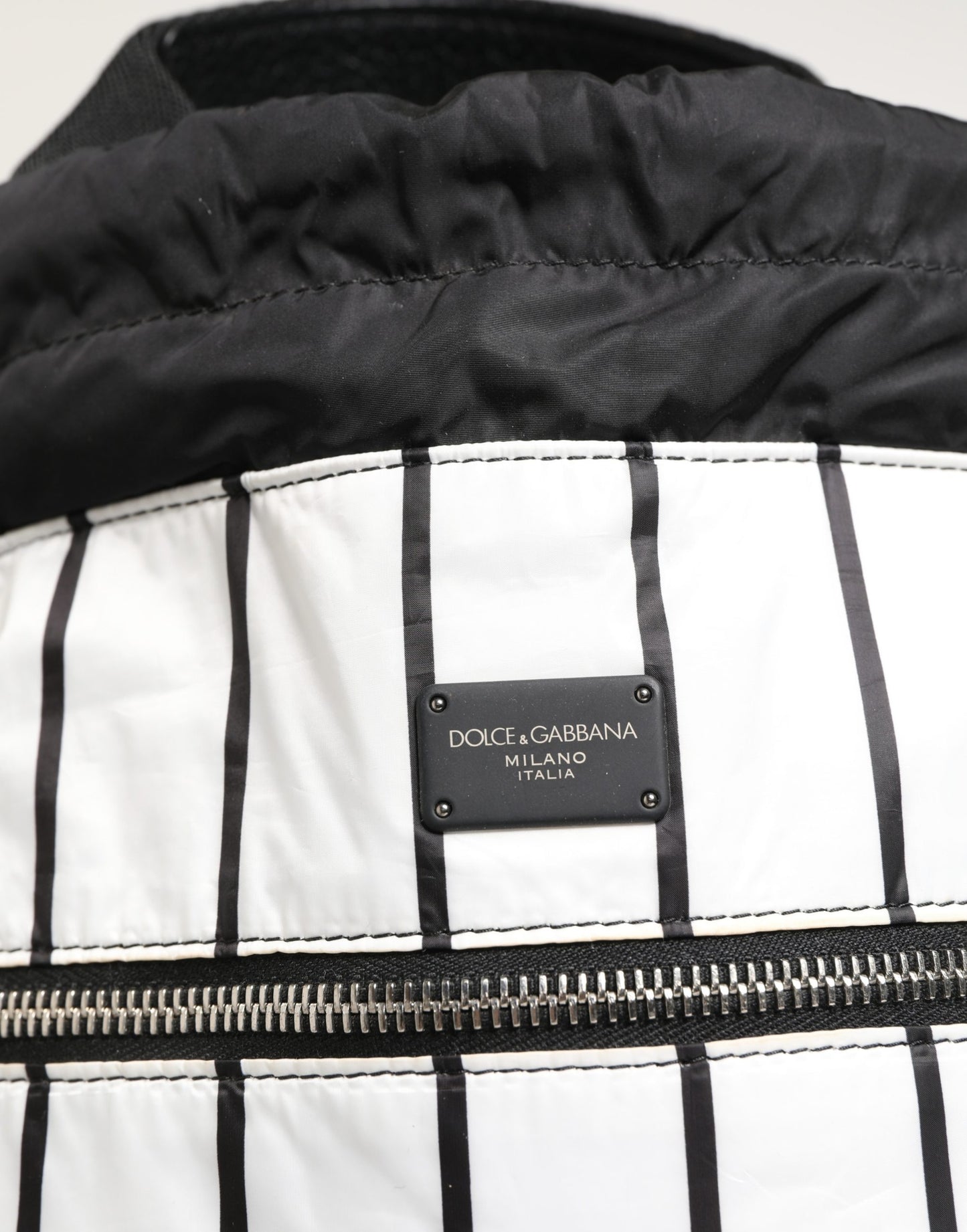 Dolce & Gabbana Black White Striped Polyester Drawstring Backpack Men Bag Curated Luxury Accessories by Orvyn