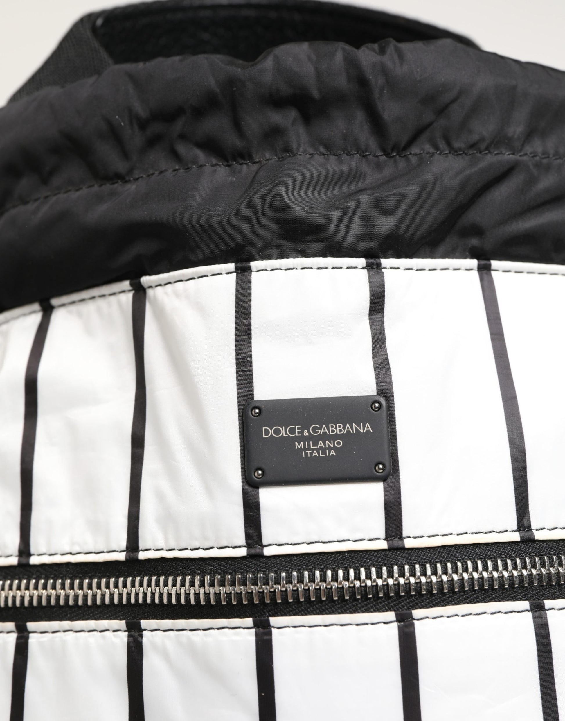 Dolce & Gabbana Black White Striped Polyester Drawstring Backpack Men Bag Curated Luxury Accessories by Orvyn