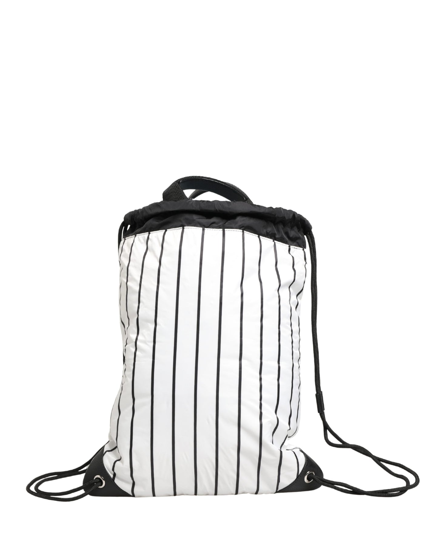 Dolce & Gabbana Black White Striped Polyester Drawstring Backpack Men Bag Curated Luxury Accessories by Orvyn