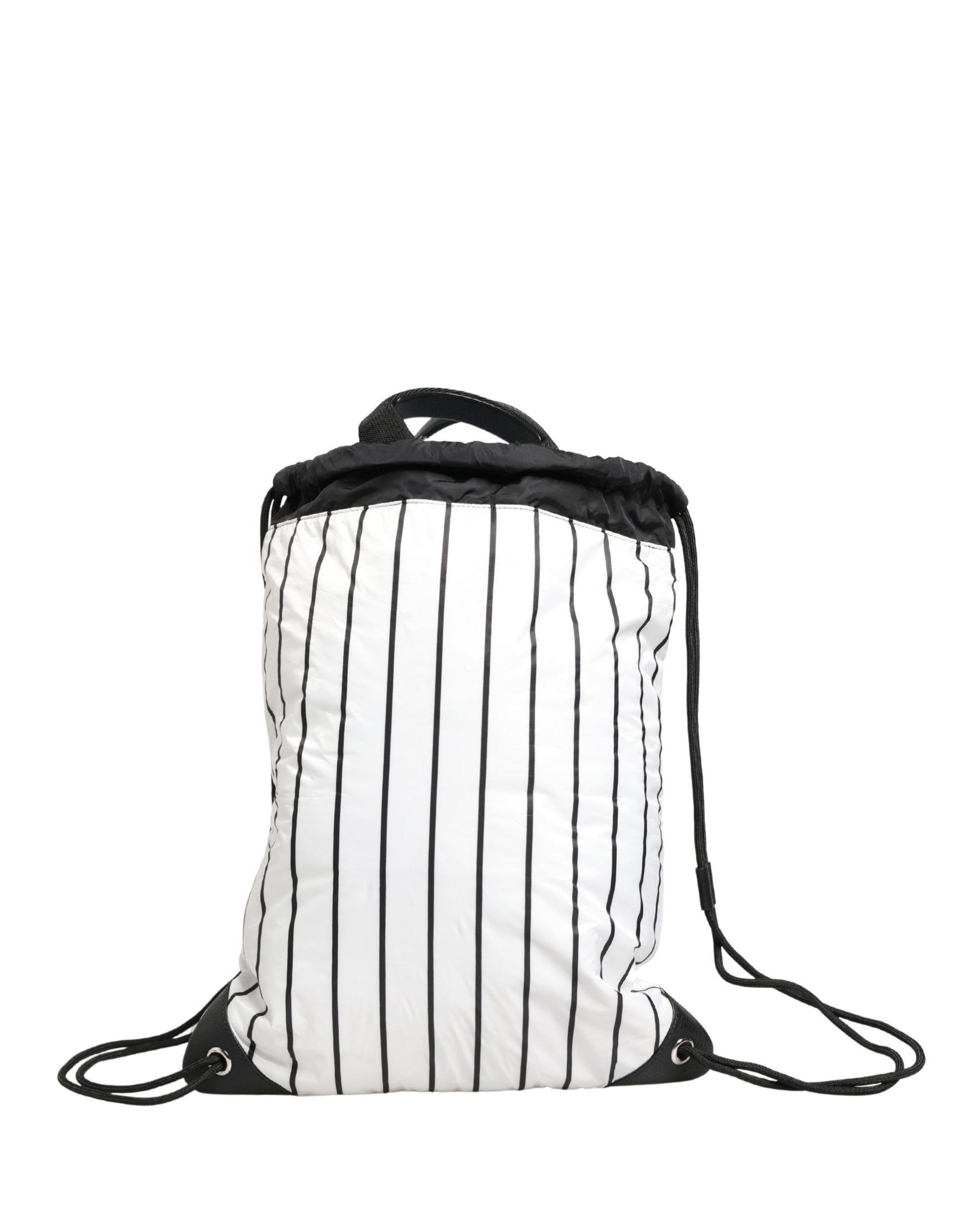 Dolce & Gabbana Black White Striped Polyester Drawstring Backpack Men Bag Curated Luxury Accessories by Orvyn