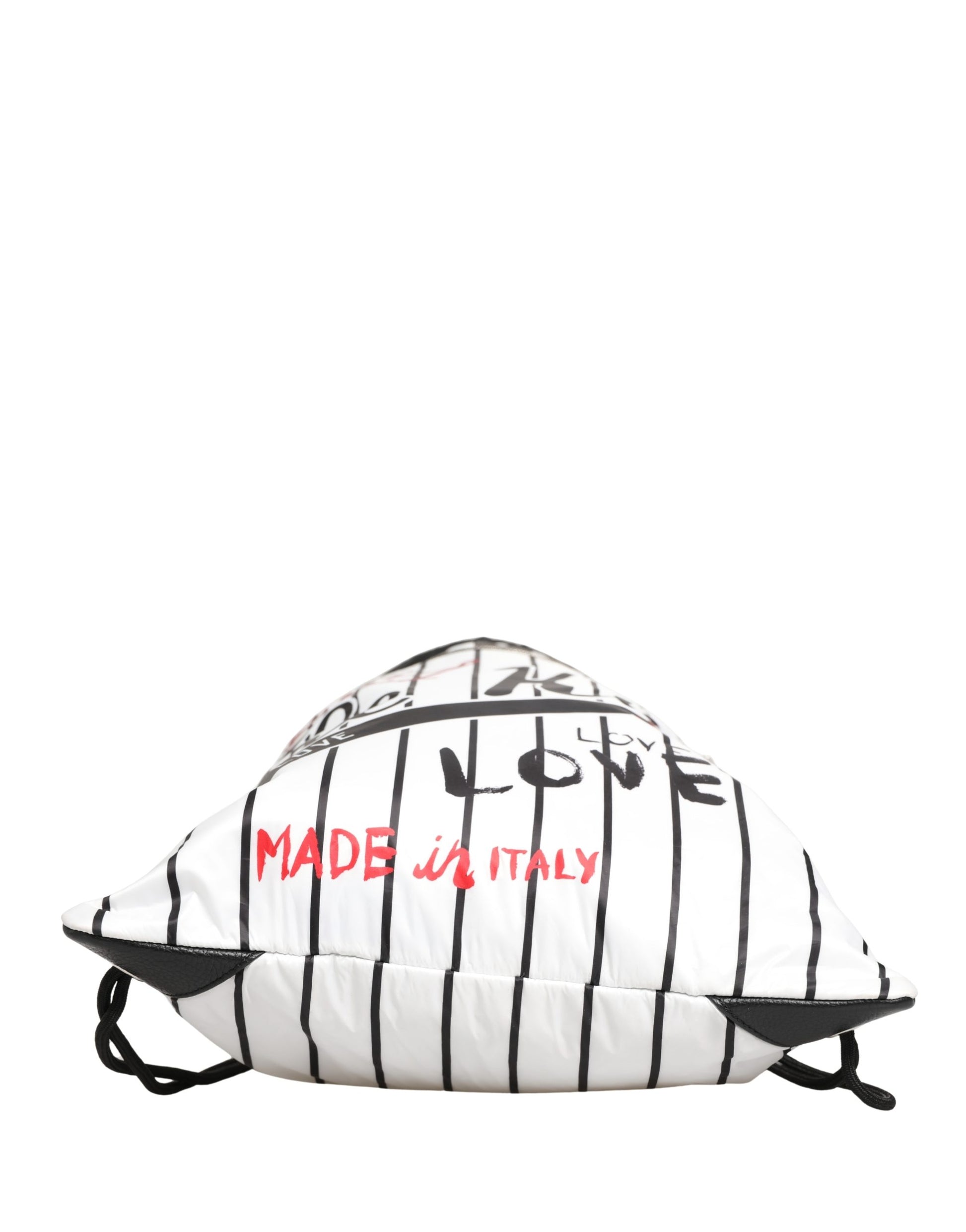 Dolce & Gabbana Black White Striped Polyester Drawstring Backpack Men Bag Curated Luxury Accessories by Orvyn