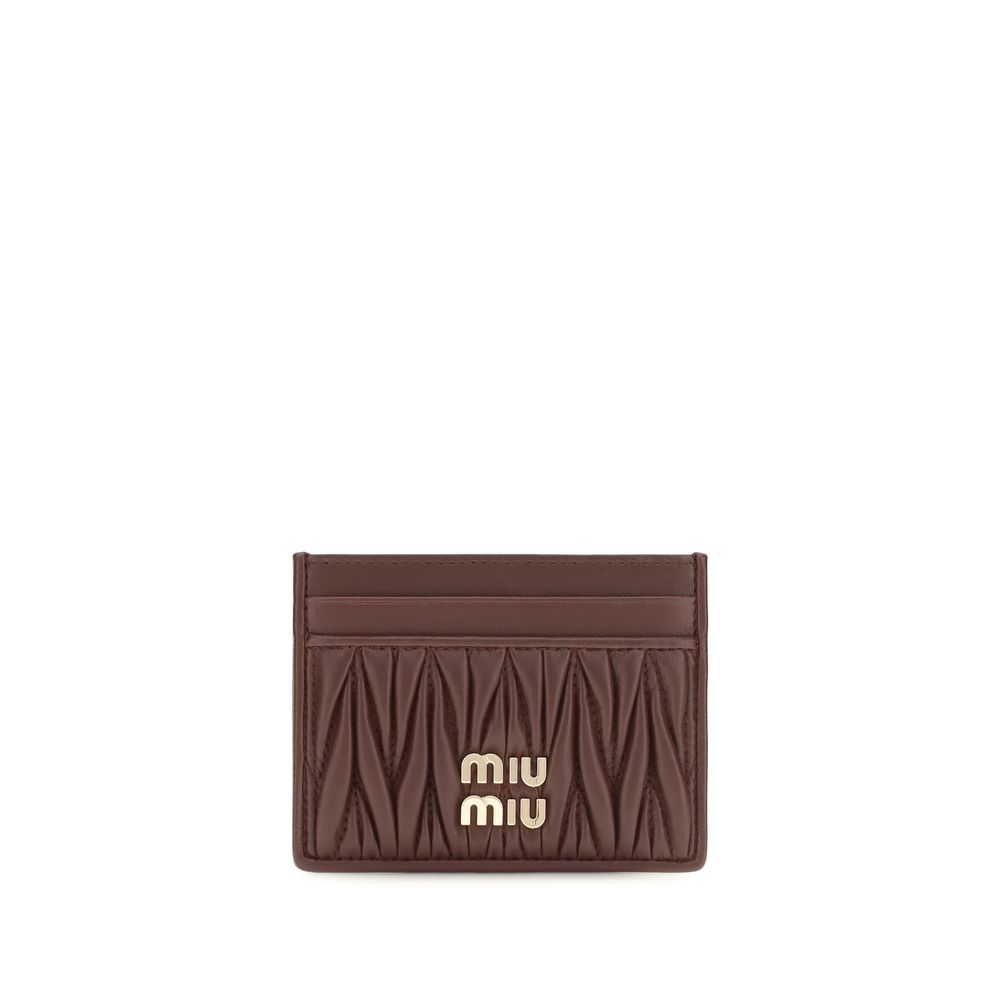 Miu Bordeaux Matelassé Nappa Leather Card Holder Wallet