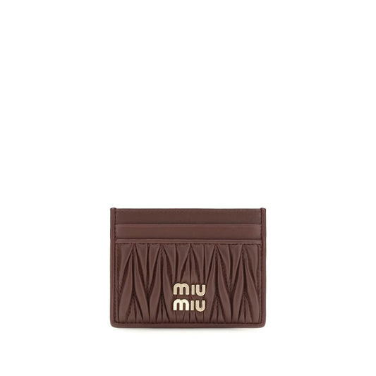 Miu Bordeaux Matelassé Nappa Leather Card Holder Wallet