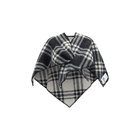 Burberry Gray Short Wool Check Poncho Scarf grau