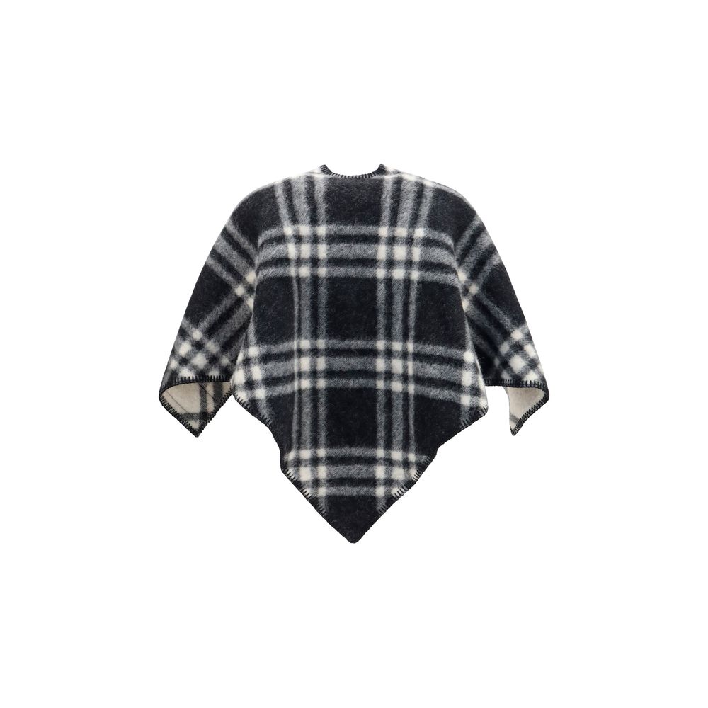 Burberry Gray Short Wool Check Poncho Scarf grau