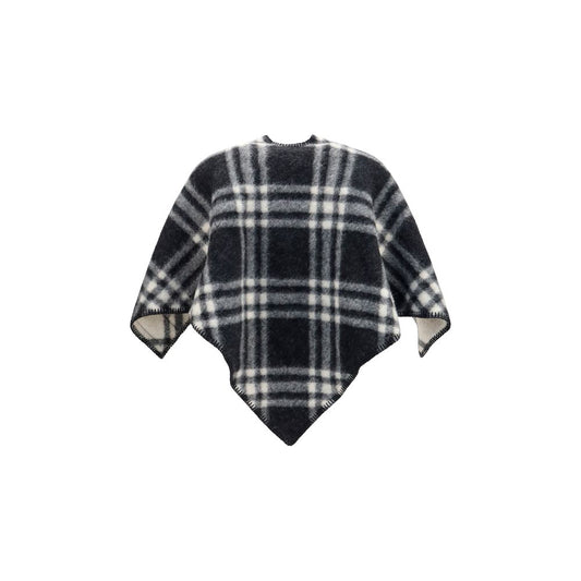 Burberry Gray Short Wool Check Poncho Scarf grau