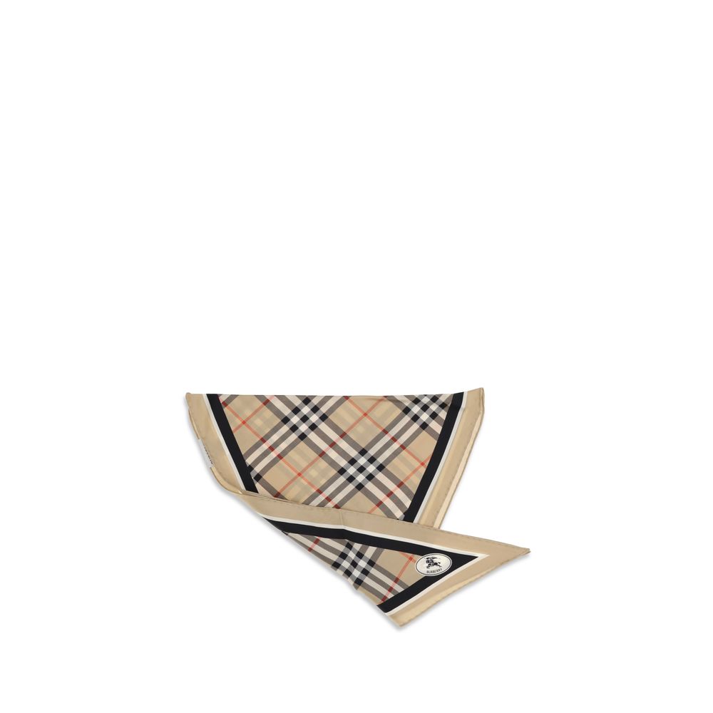 Burberry Beige Check Silk Scarf With Knight Stamp