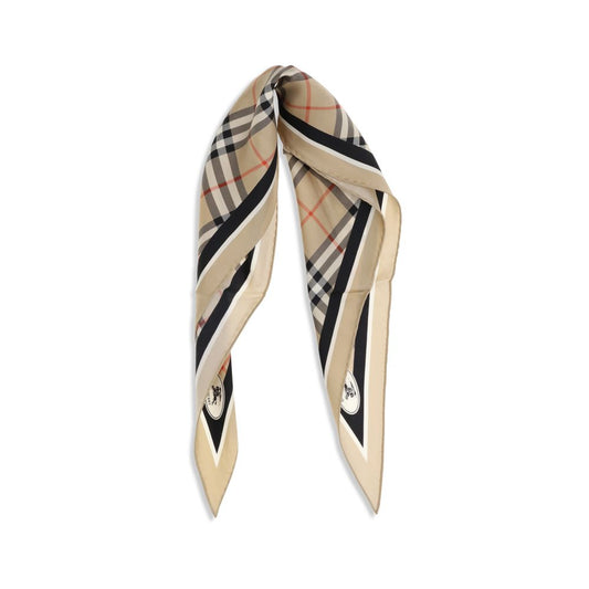 Burberry Beige Check Silk Scarf With Knight Stamp