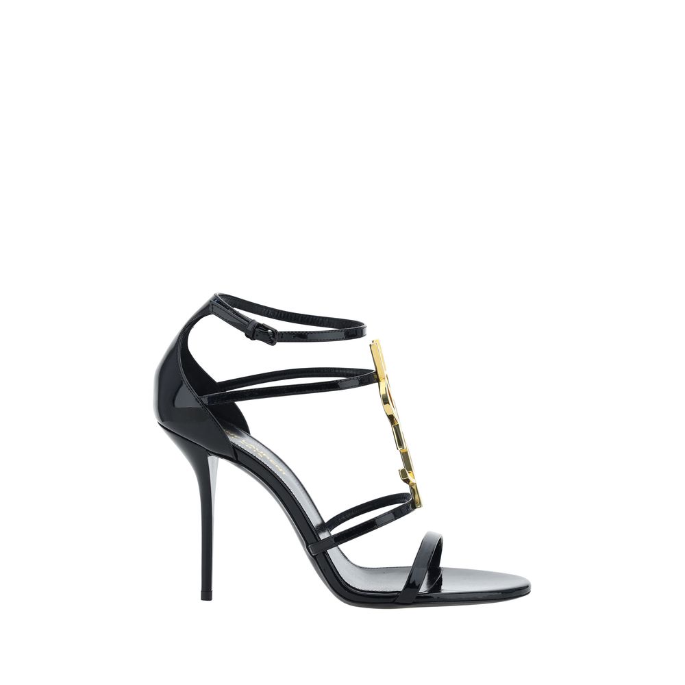 Saint Laurent Black Cassandra Leather Sandals schwarz