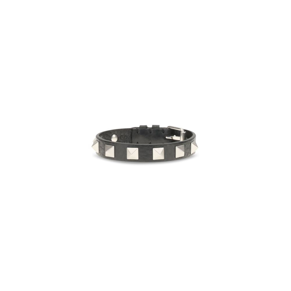 Valentino Garavani Black Calf Leather Bos Taurus Bracelet schwarz