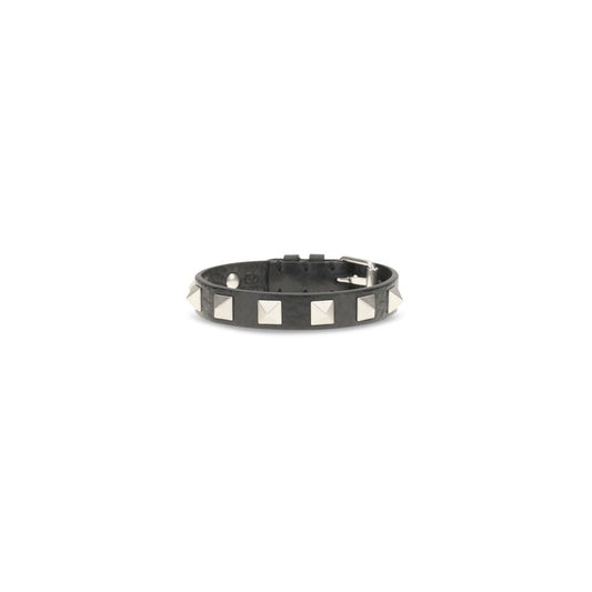 Valentino Garavani Black Calf Leather Bos Taurus Bracelet schwarz
