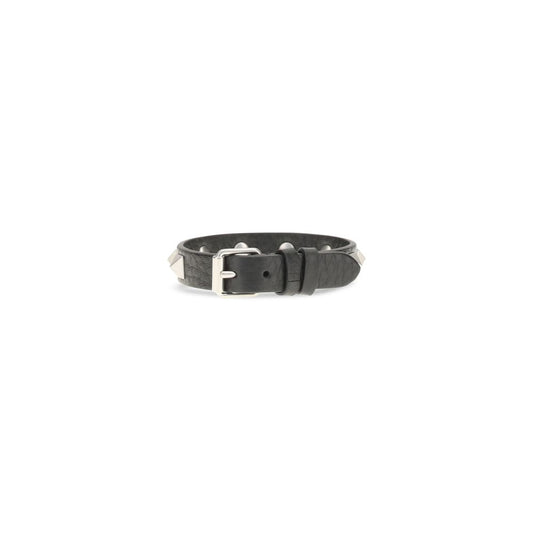 Valentino Garavani Black Calf Leather Bos Taurus Bracelet schwarz