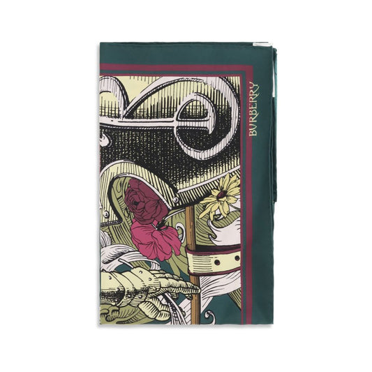 Burberry Bicolor Silk Scarf With Etched Knight multicolor