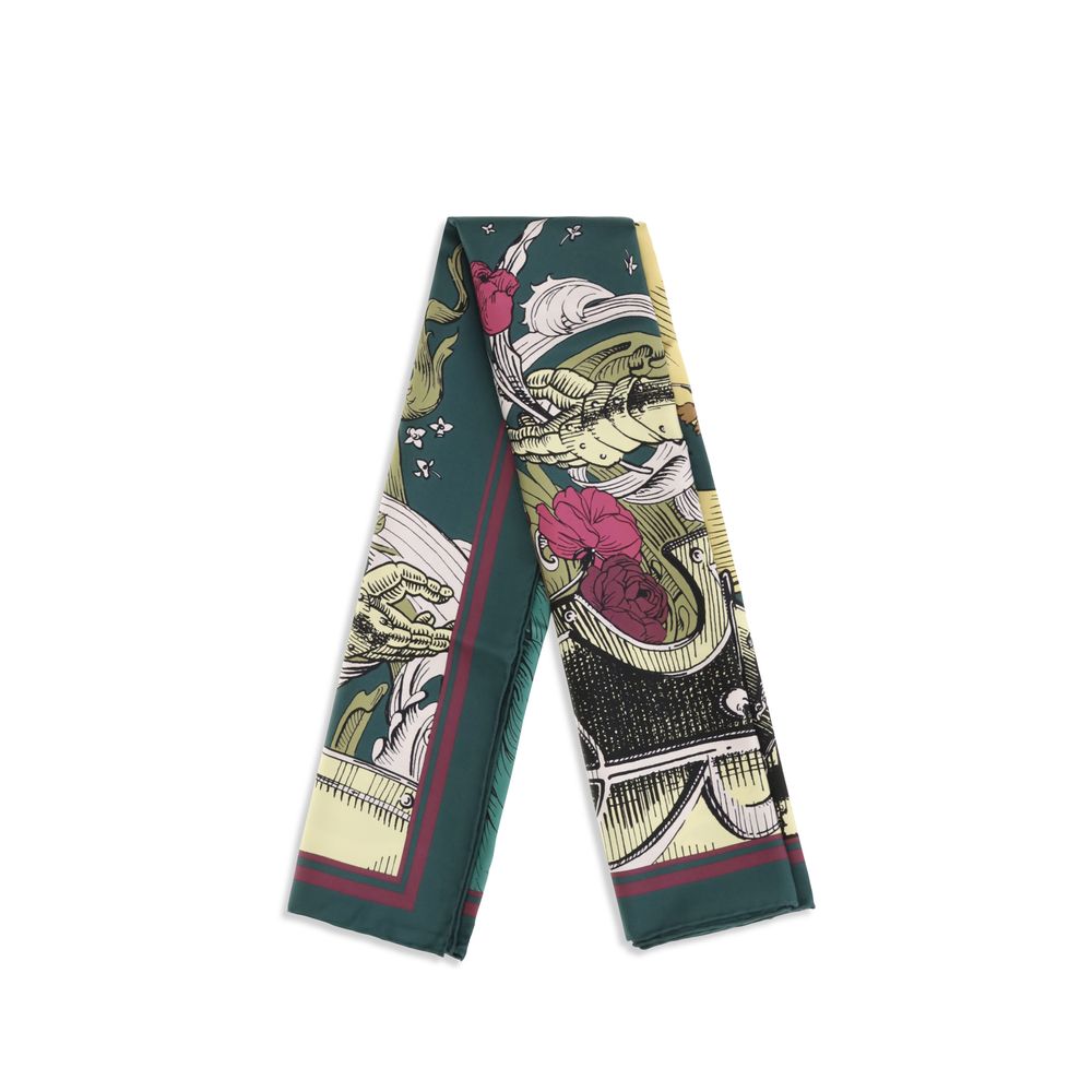 Burberry Bicolor Silk Scarf With Etched Knight multicolor