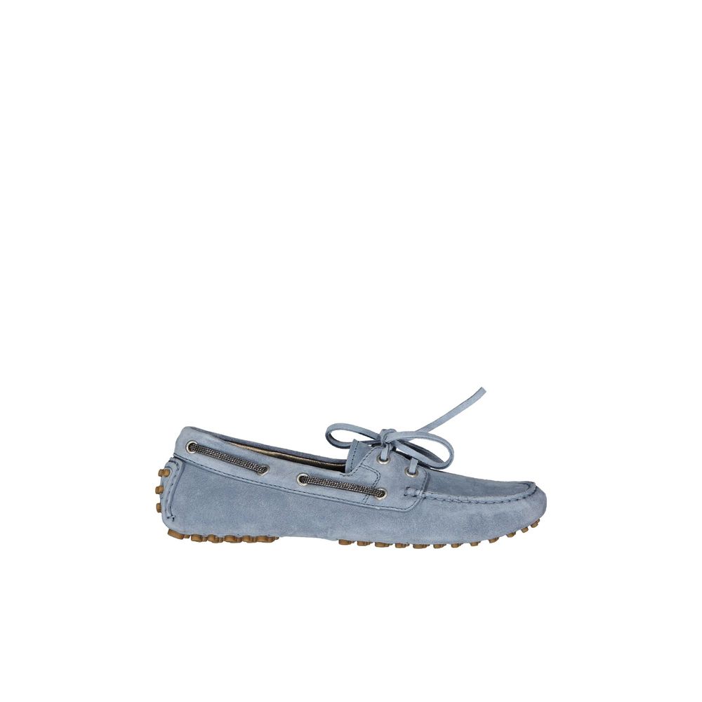 Brunello Cucinelli Blue Leather Slip-On Loafers blau