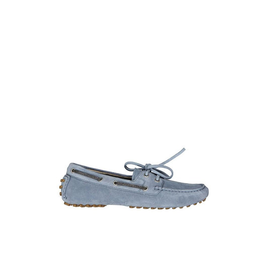 Brunello Cucinelli Blue Leather Slip-On Loafers blau