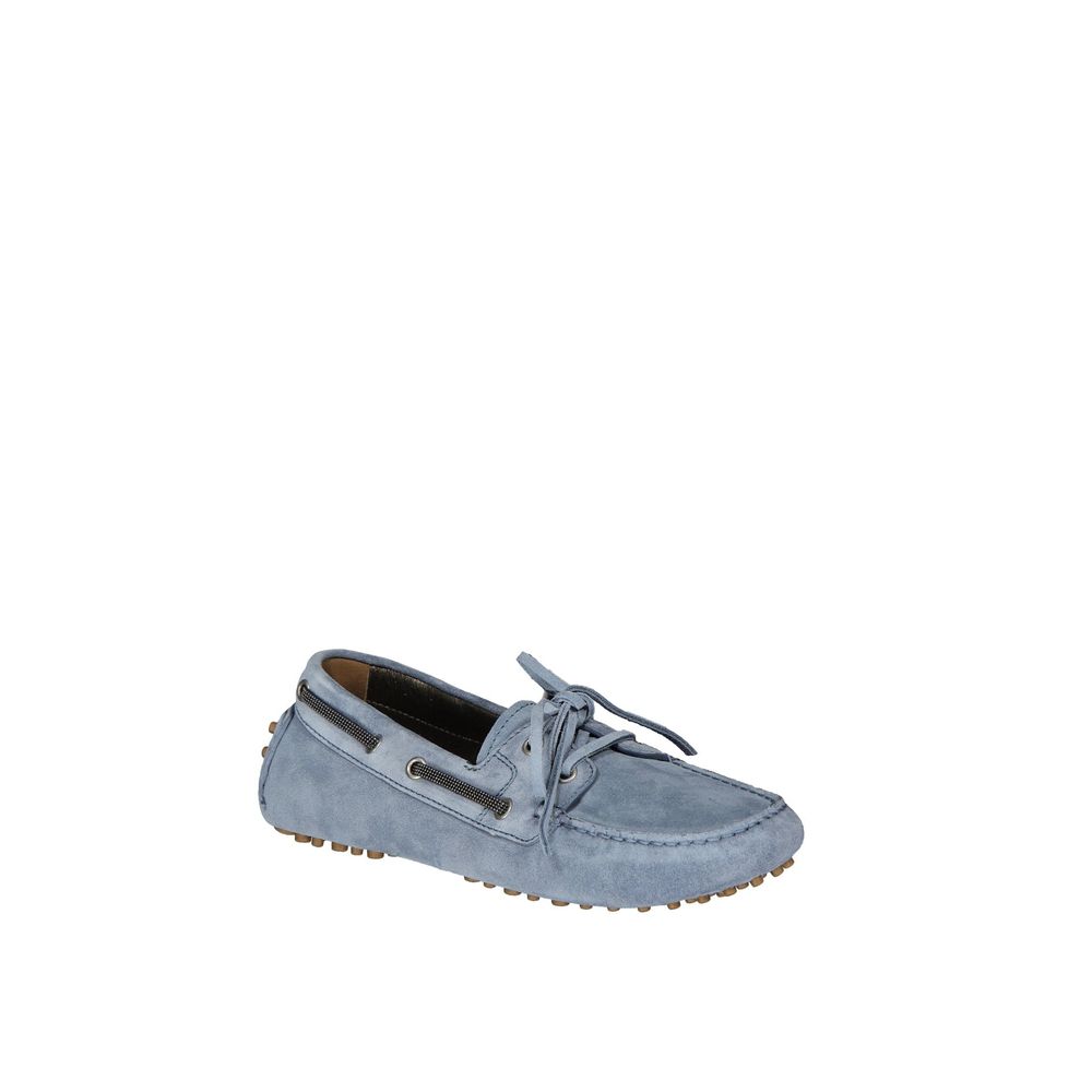 Brunello Cucinelli Blue Leather Slip-On Loafers blau