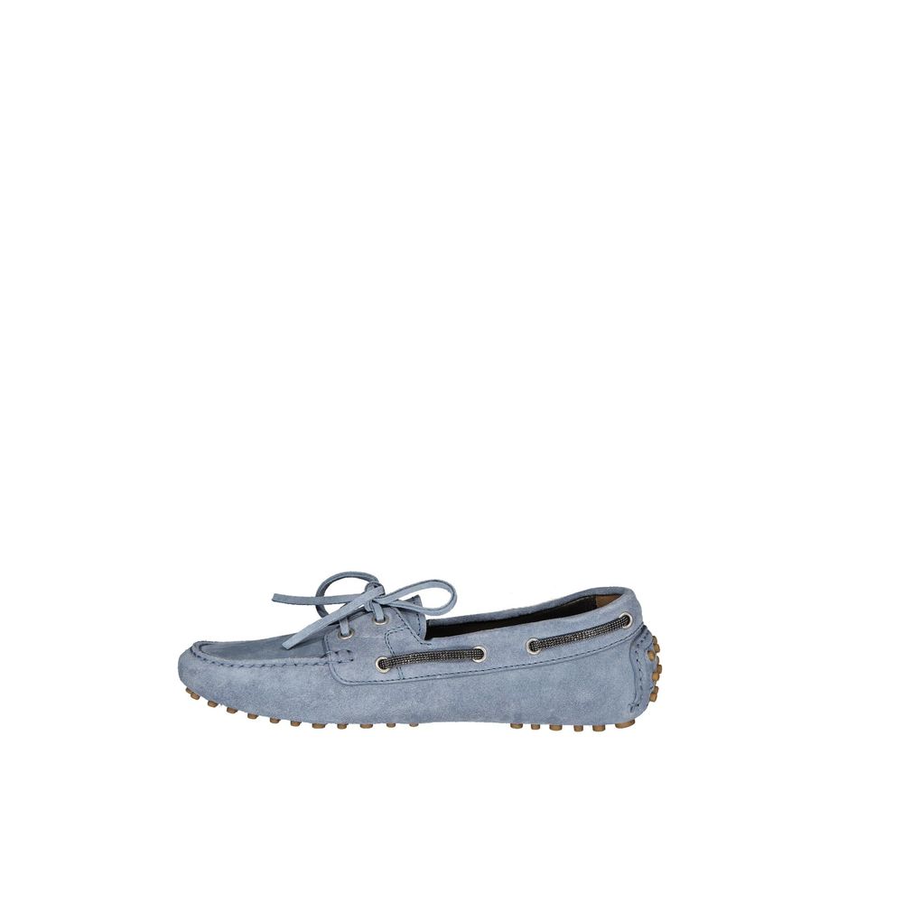 Brunello Cucinelli Blue Leather Slip-On Loafers blau