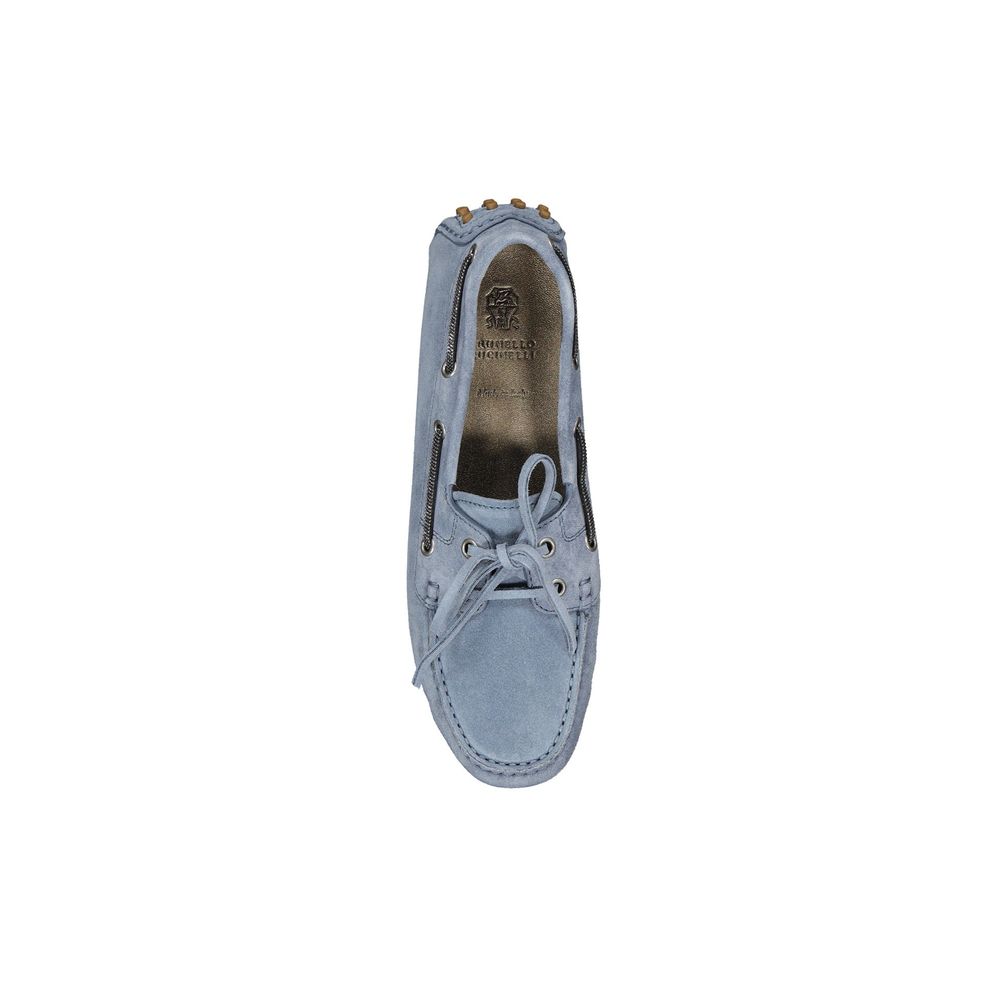Brunello Cucinelli Blue Leather Slip-On Loafers blau