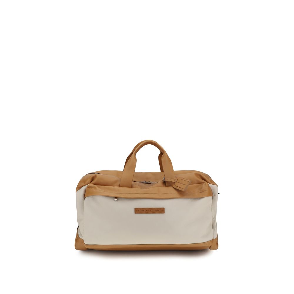 Brunello Cucinelli Beige Active Travel Bag In Leather